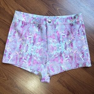 MINKPINK Pink Splatter Hi Rise Shorty Shorts Sz M